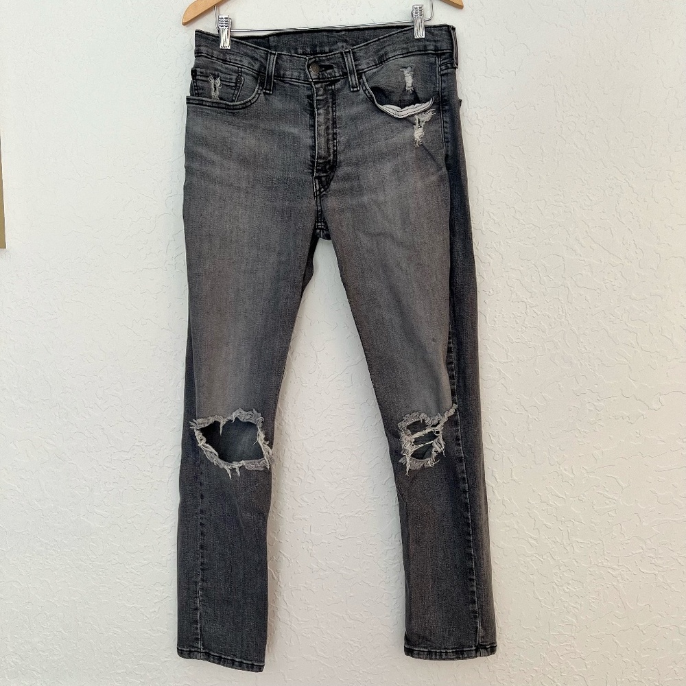 Mens Levi 511 34 x 32 Gray Jeans Distressed Black Label Ripped